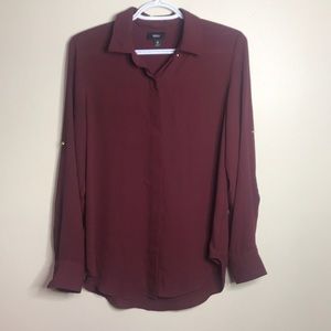 Burgundy button-up blouse